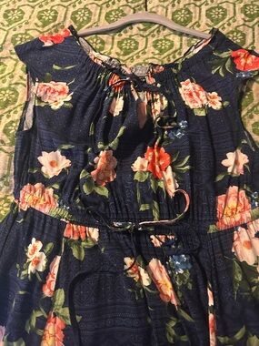 Torrid Navy Floral Drawstring Waist Sundress